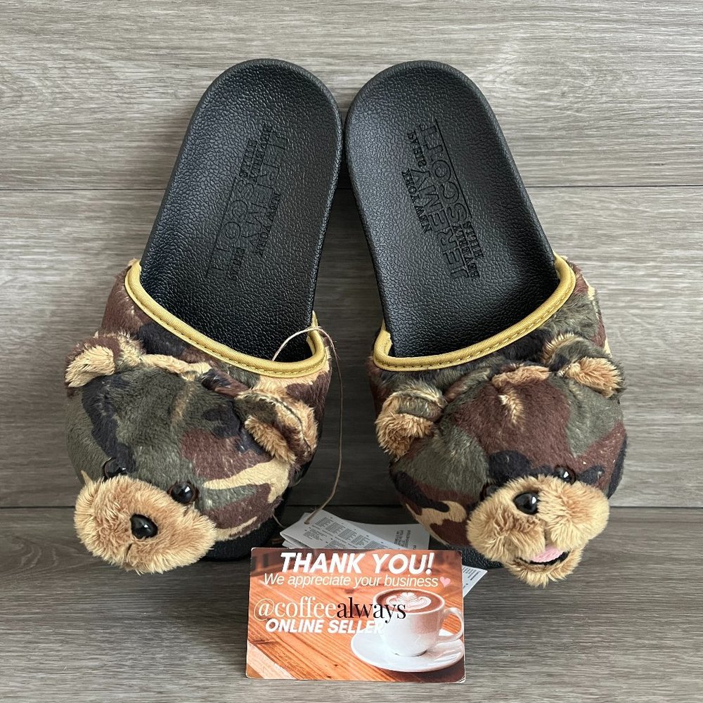 Adidas x Jeremy Scott Adilette Teddy Black Camo Slides Women's NWB